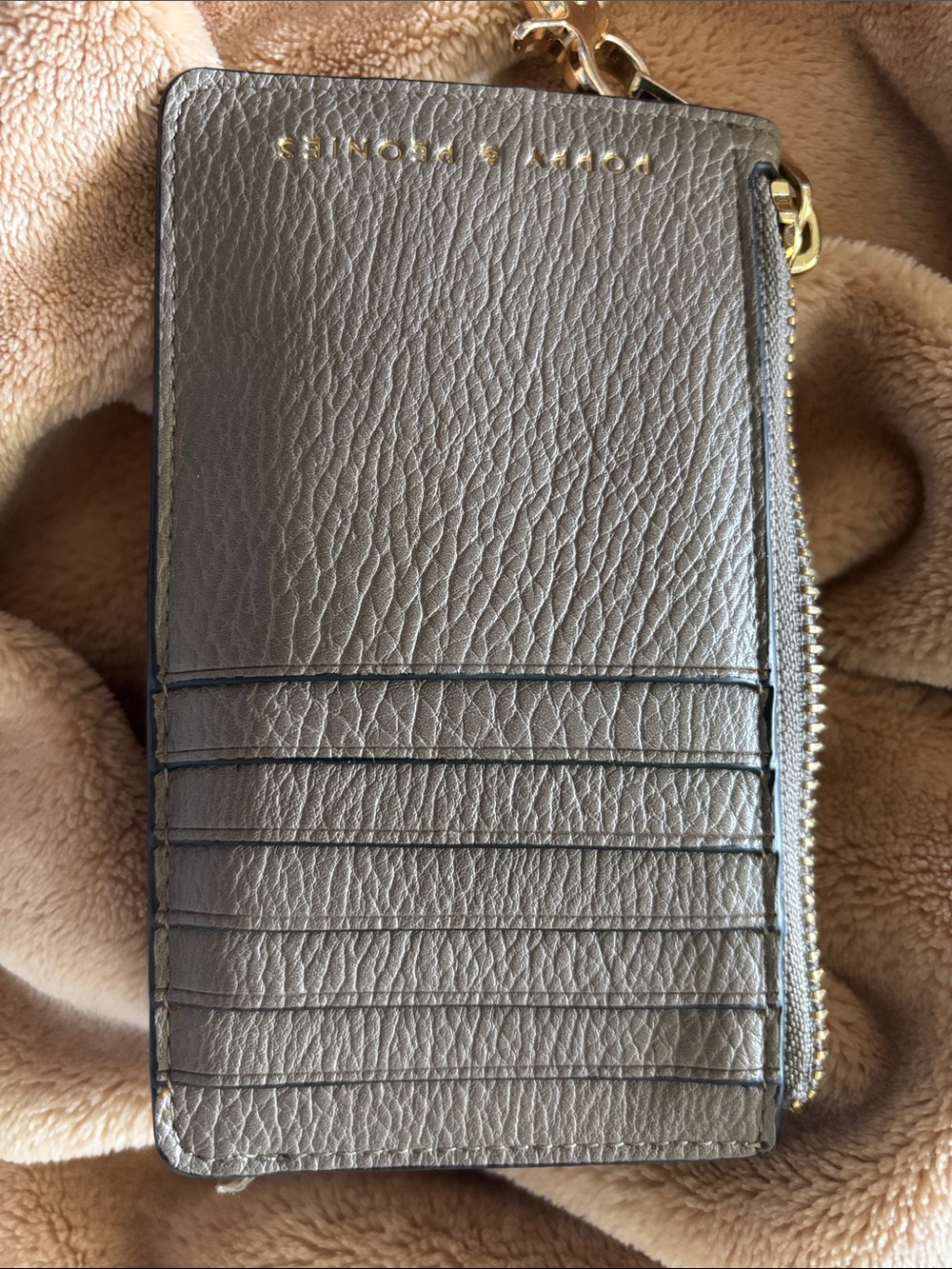 Poppy and Peonies Pebbled Leather Card Wallet with Zip
